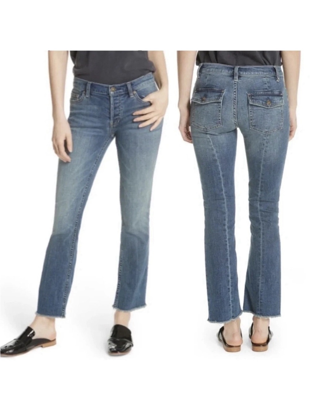 We The Free Free People Austin Straight Ankle Jeans Size 31 Button Fly Raw Hem